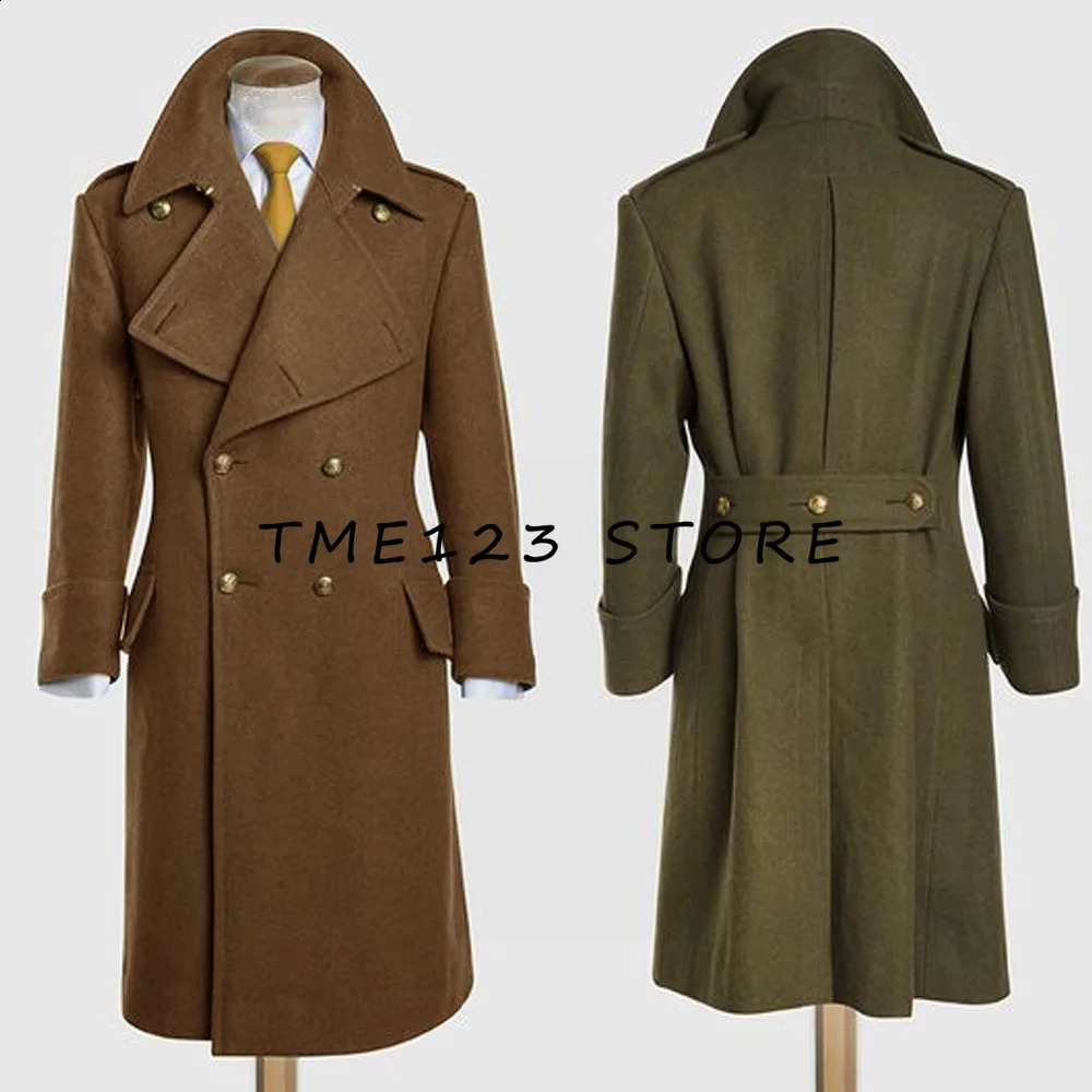 Green trench coat mens wool coat V-neck ultra-thin double-layer business casual winter coat Australian mens 240829