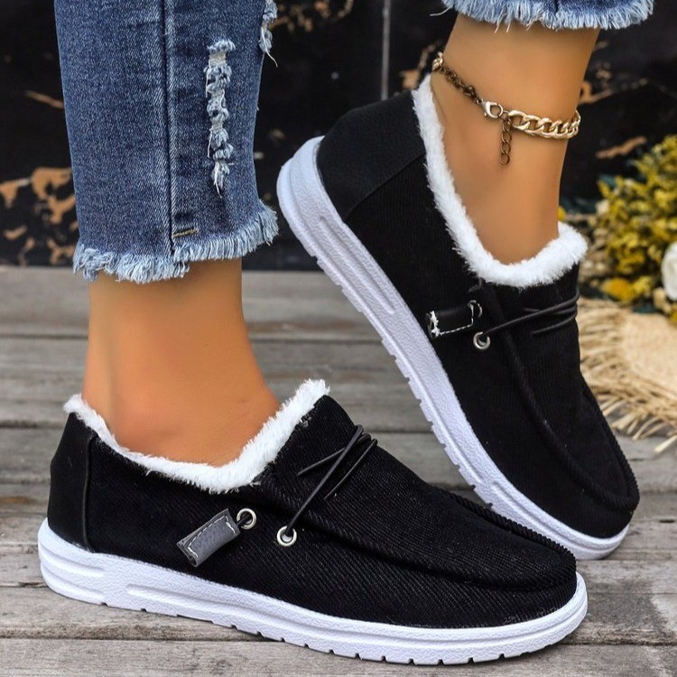 Women's autumn and winter over-sized round toe lace up and plush warm cotton shoes