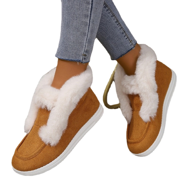 Ankle Grey Women Winter Warm Plush Fur Snow Boots Suede Leather Shoes Ladies Slip on Comfortable Female Footwear 082c