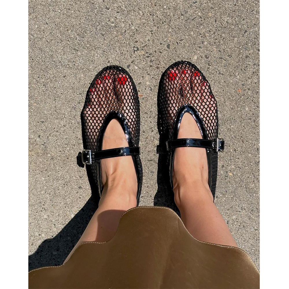 Smile Circle Mesh Ballet Flats Women Mary Jane Sexy Mesh Flats Shoes Ladies Summer Sandals