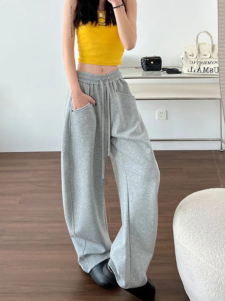 Jmprs loose streetwear Y2K sports pants womens retro high waist straight three person casual American autumn lace highquality 240827
