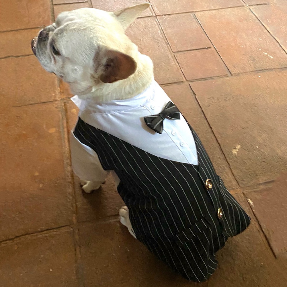 Dog Bow Tie Dress Dog Tuxedo Pet Four Seasons Can Wear British Style Bow Tie Suit Cholthes Button Suit Dog Clothing