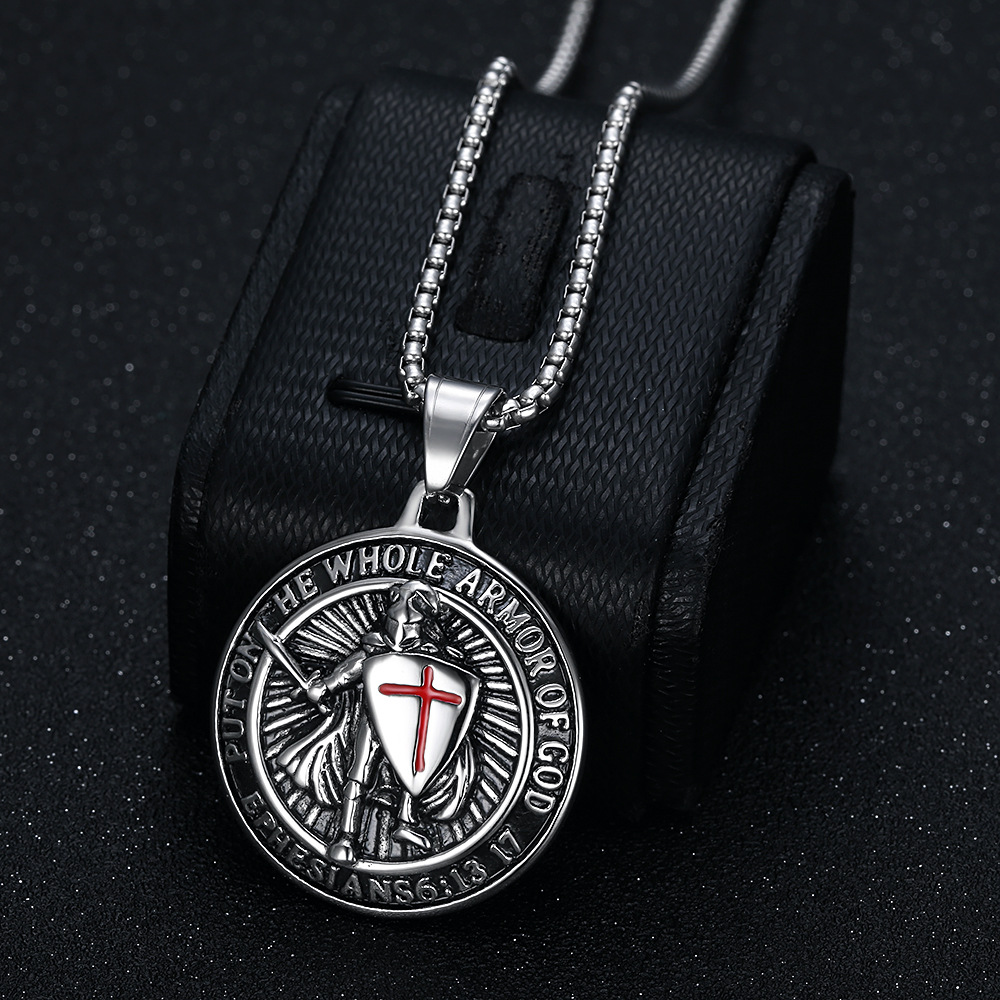 Vintage Stainless Steel Pendant Necklace 18K Gold Plated No Fade Mens Jewelry