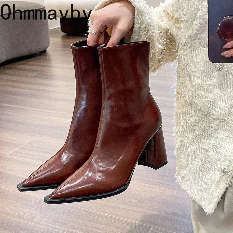 Designer Winter Ankle Fashion Back Zippers Pointed Toe Ladies Elegant Plush Short Boots High Heel Women's Footwear 7913