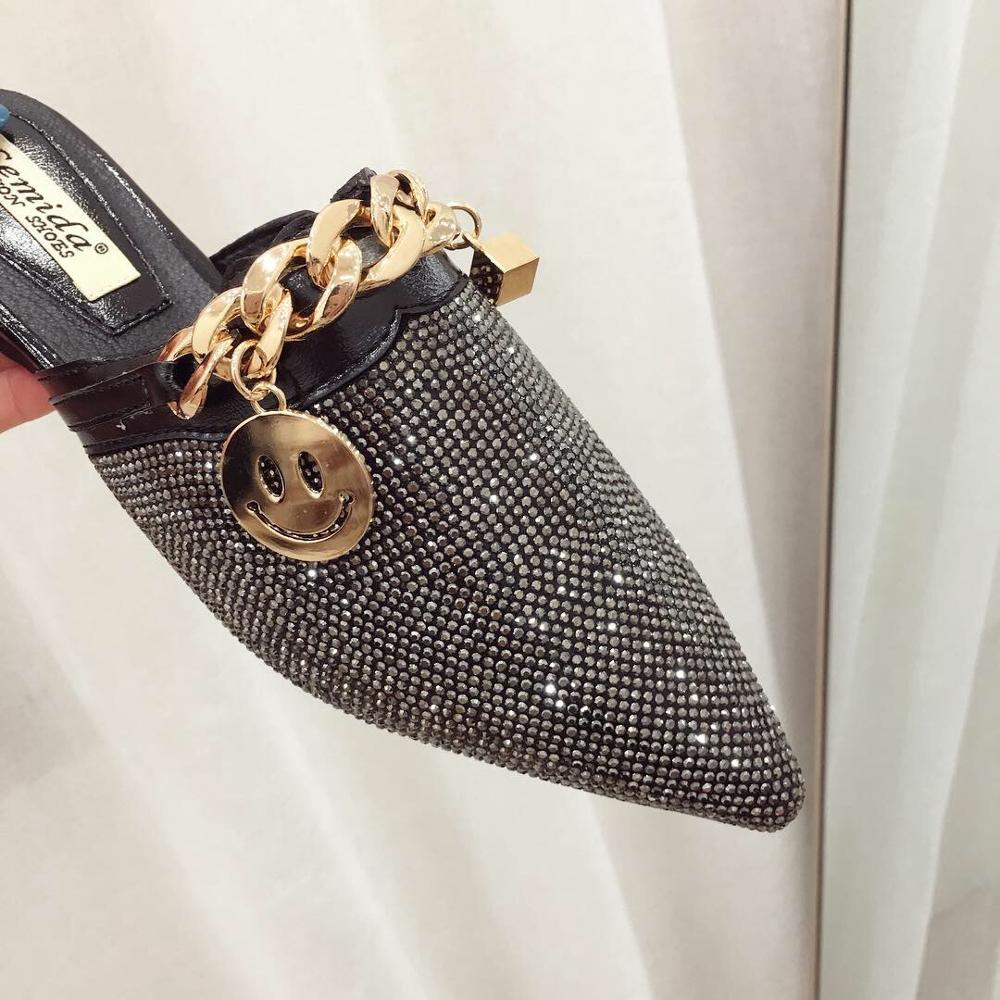 2024 Sparkly Rhie Slippers, Women's Metal Chain Slip-on Sandals for Evening Party dh911125171