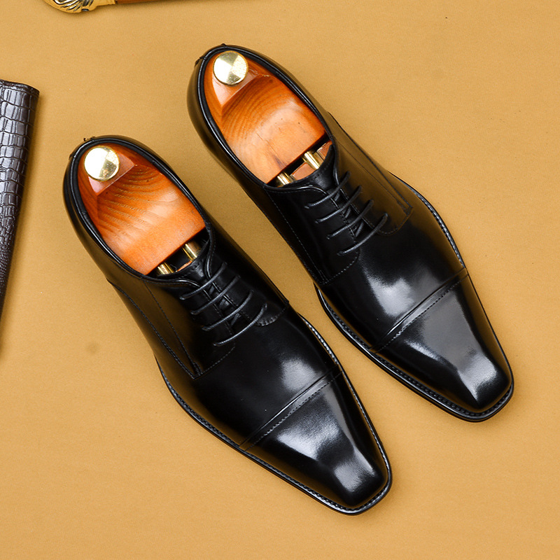 Brand Designer Men Dress Genuine Leather Lace Up Men's Shoe For Suit Black Office Party Formal Man Wedding Shoes 799