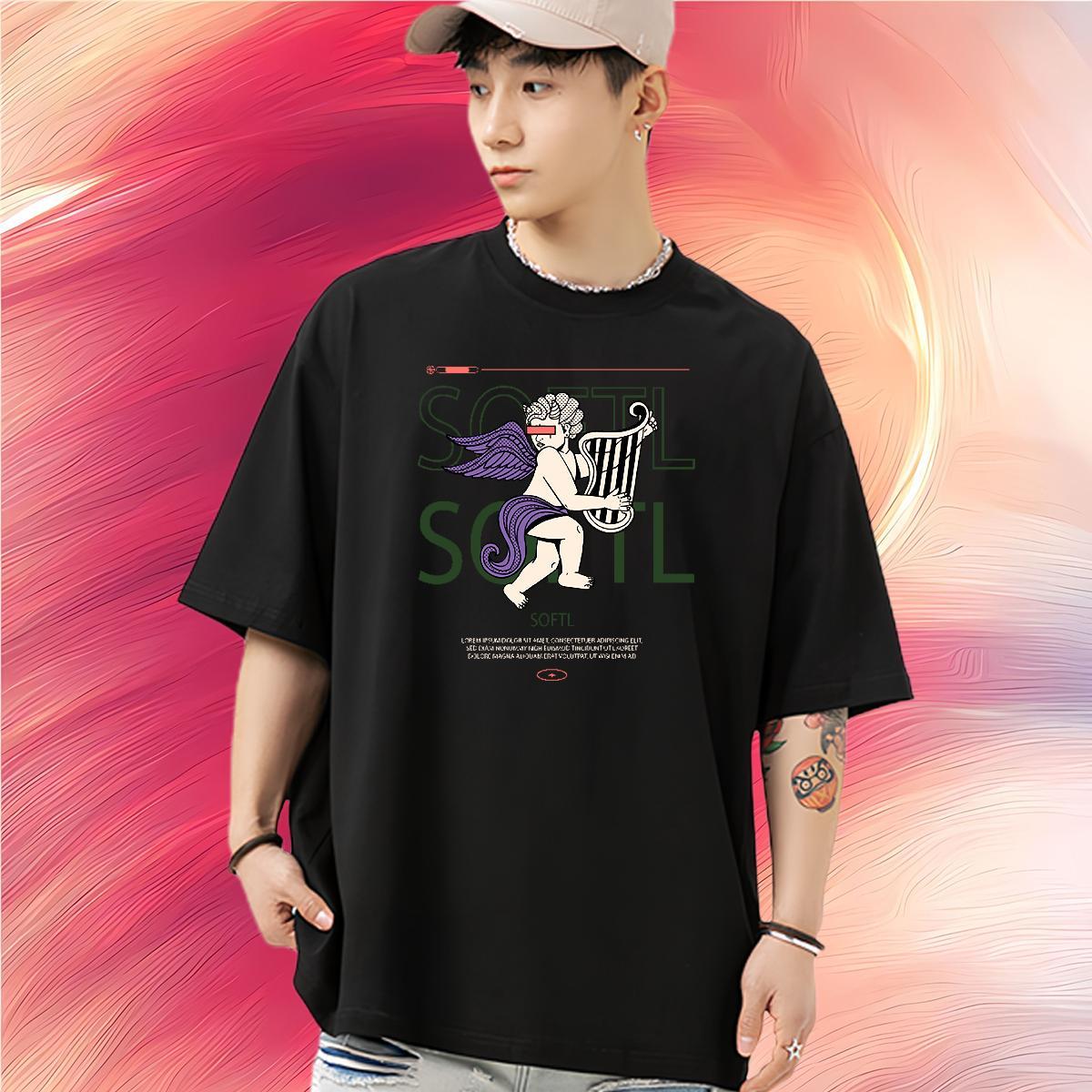 Cool Design T shirt 100% Cotton 230g character Sports Casual Oversized 3XL 4XL Breathable Short Sleeve Men Tees Classic Tops Shirt