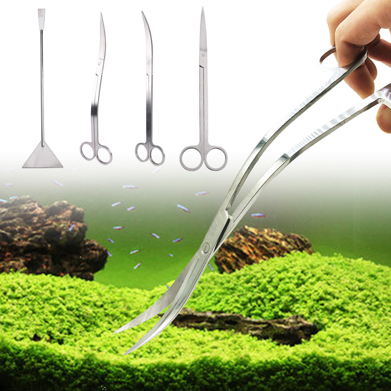 Aquarium Accessories Hard Stainless Steel Aquarium Tool Scissor Tweezers Plants Wave Scissors Fish Tank Shovels Cleaner Supplies
