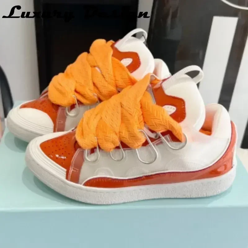 New Club Sneakers Women Mixed Colors Designer Luxury Sneakers Platform Real Leather Top Quality Men Brand Trainer Thick Shoelace