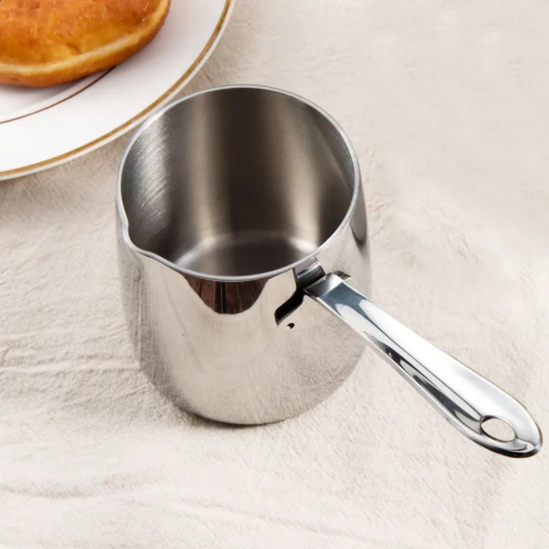Stainless Steel Coffee Pot Milk Jug Melted Butter Cream Thickened 350ML Induction Cooker Available Long Handle Wax Melting Pot 240829