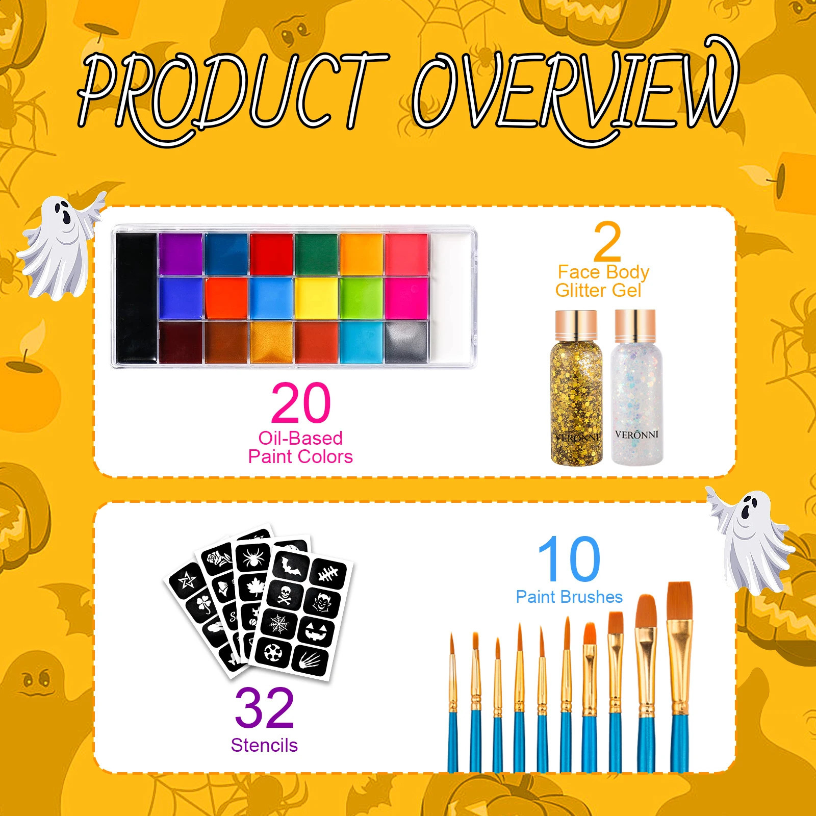body paint palette oil makeup set with 20 colors SFX Halloween party painting including 10 artist brushes and tattoo template kit 240829