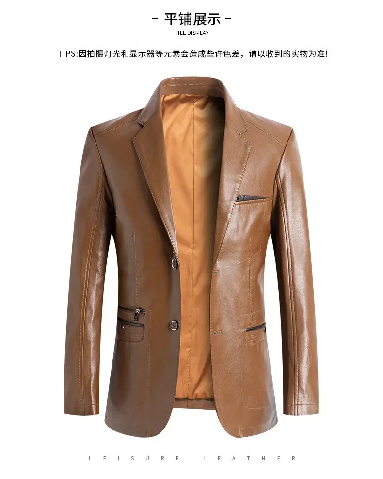 2024 Mens Leather Jacket Spring Autumn Solid Color Slim Fit Blazer Jackets Man Causal Waterproof Coat Oversized M7XL 240826