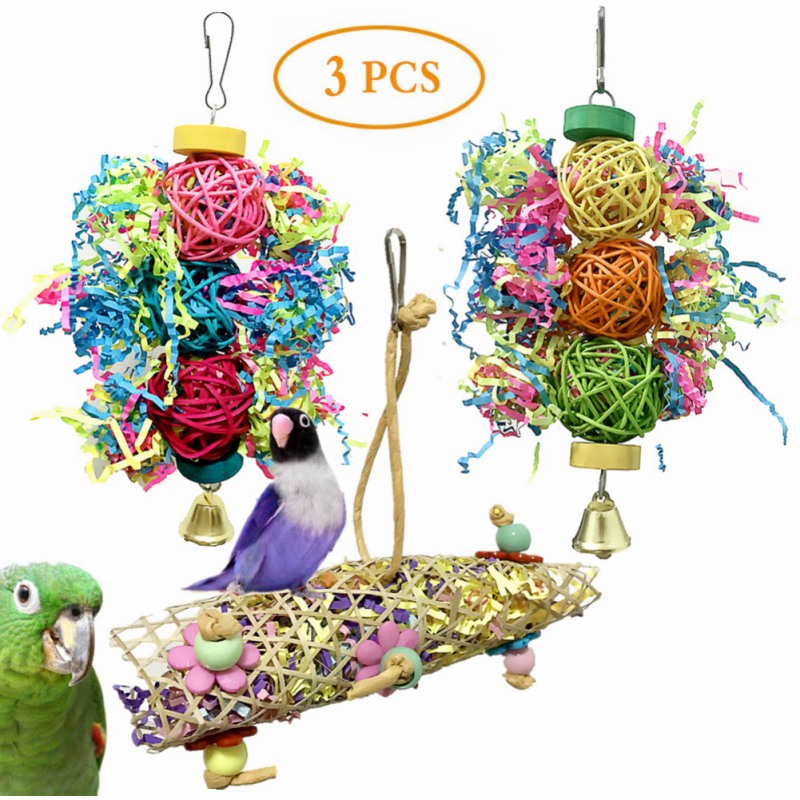 3 Pcs/lot Bird Toy Set For Parrot Shredder Foraging Assorted Hanging Cage Chew Toys