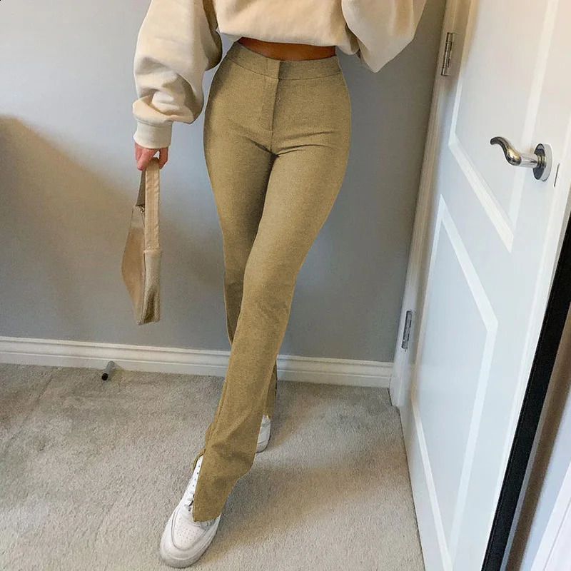 BOOFEENAA Street Style Split Sports Pants Womens High Waist Shining Y2k Solid Color Cotton Black Brown Running C84CG31 240827
