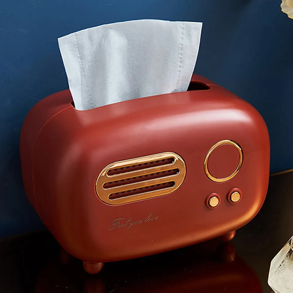 Retro radio model tissue box desktop paper holder family living room retro dispenser storage napkin 240829