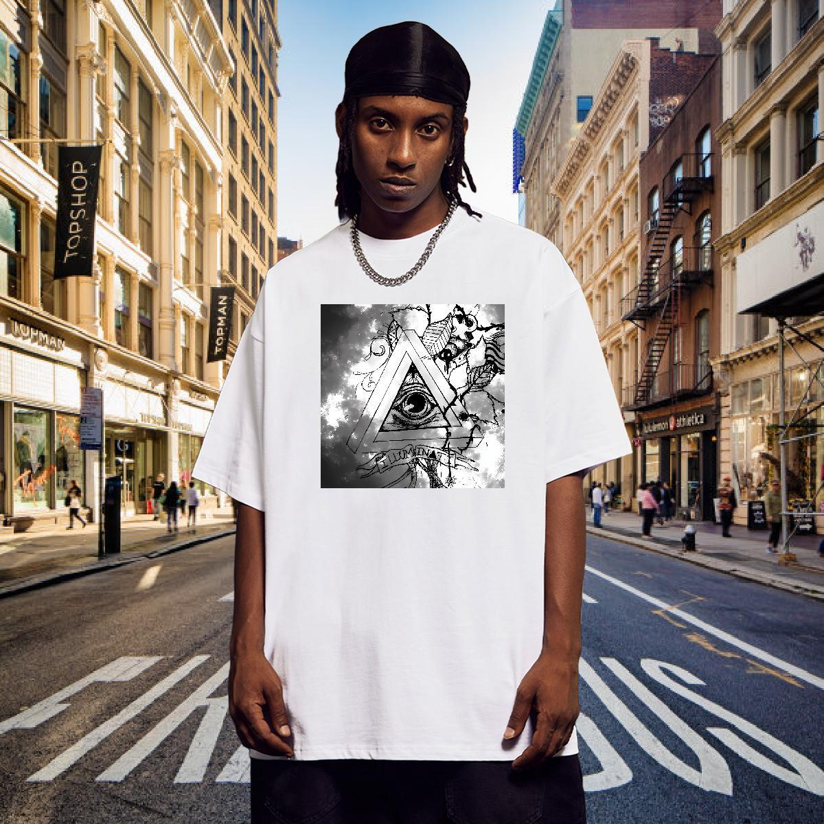 Comfortable Man T Shirts 230g Pure Cotton eye of the devil Casual Anime Print Breathable Crew Neck Men Tshirts 2024 Summer Tees Shirts