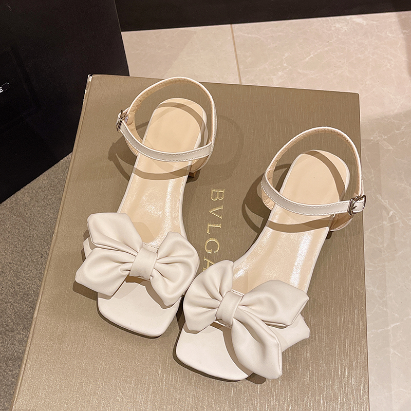 Large Solid Color Open-toe Sandals Women 2023 Summer New One-e Buckle Fashion Temperament Bow Knot Comfortable Women's Shoes