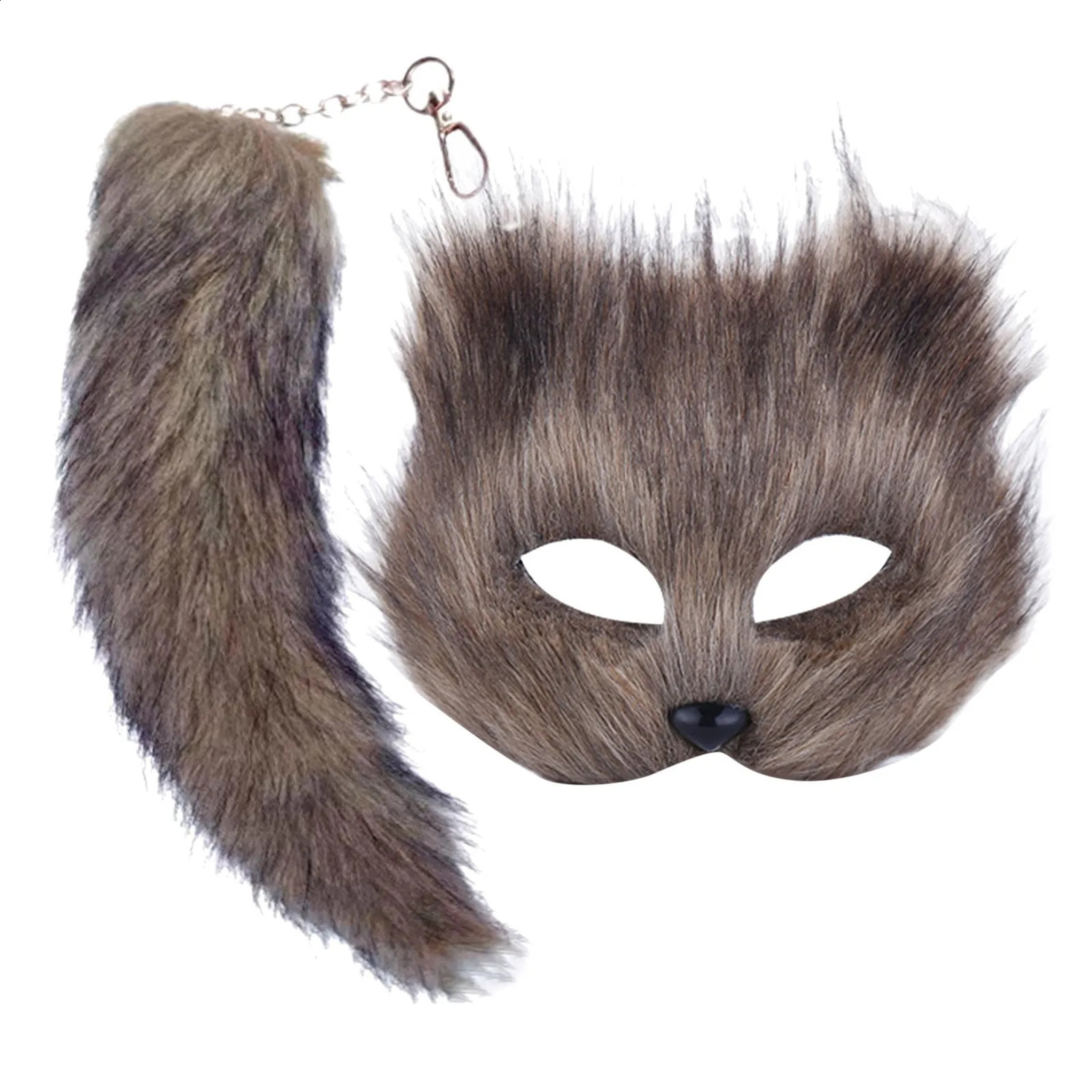Therian Mask and Tail Set Halloween Cosplays Costume Accessorie Cats Half Face Faux Furs es 240829