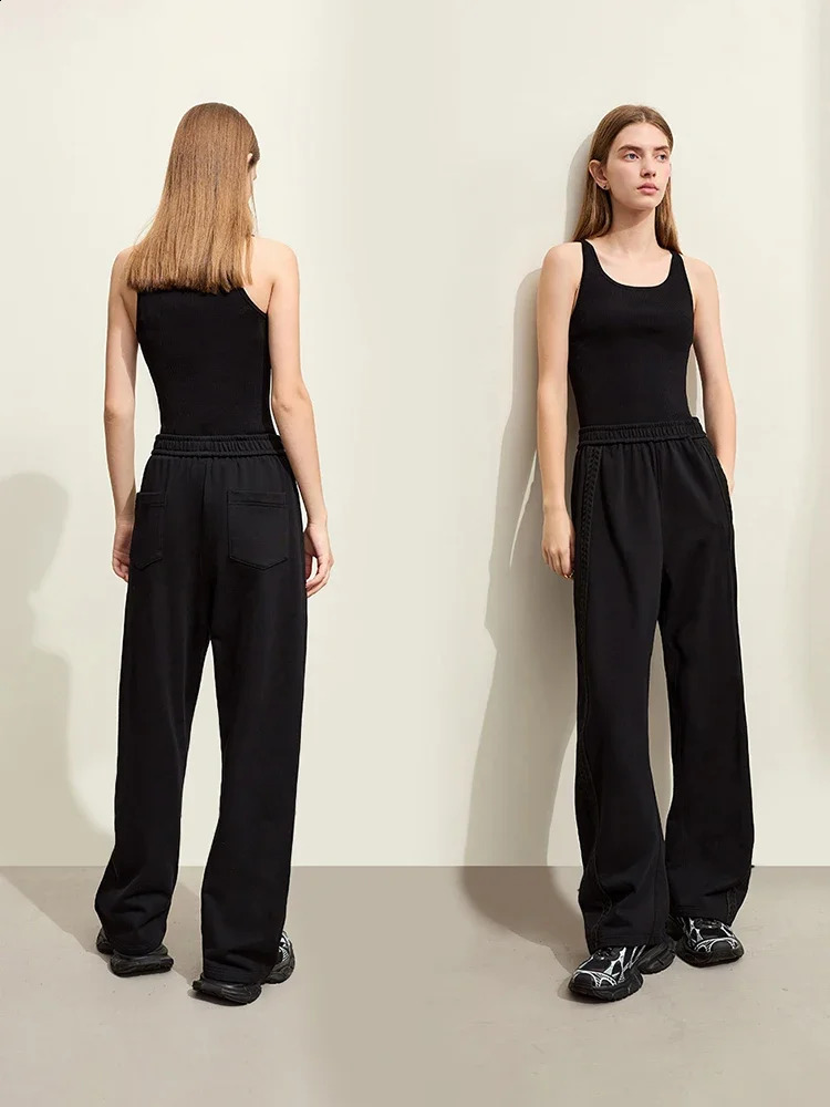 AMII Minimalist Womens Casual Pants Winter Sports Contrast Color Wide Leg Elastic Waist Cotton Trousers 12354064 240827