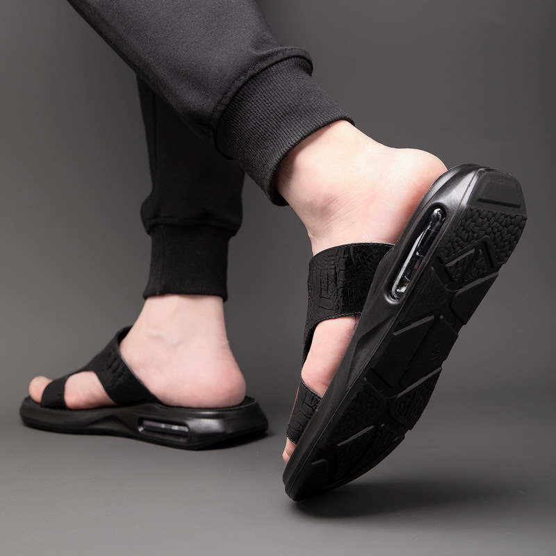 Summer New Shoes for Men Genuine Leather Sandals Crocodile Print Casual Slipper Air Cushion Flip Flops Cool Beach Shoes