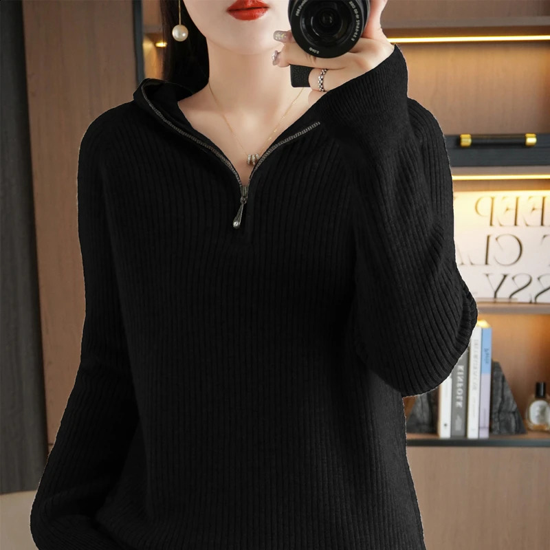 AutumnWinter Womens Cashmere Sweater Hoodie Pull Down Thick 240827