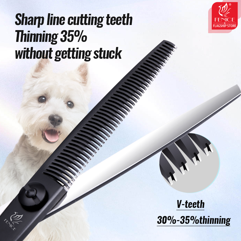 Fenice JP440C 6.5/7.5 Inch Professional Pet Serration Blade Grooming Scissors Set Kits Dog Straight&Curved&Thinner Scissors Kits