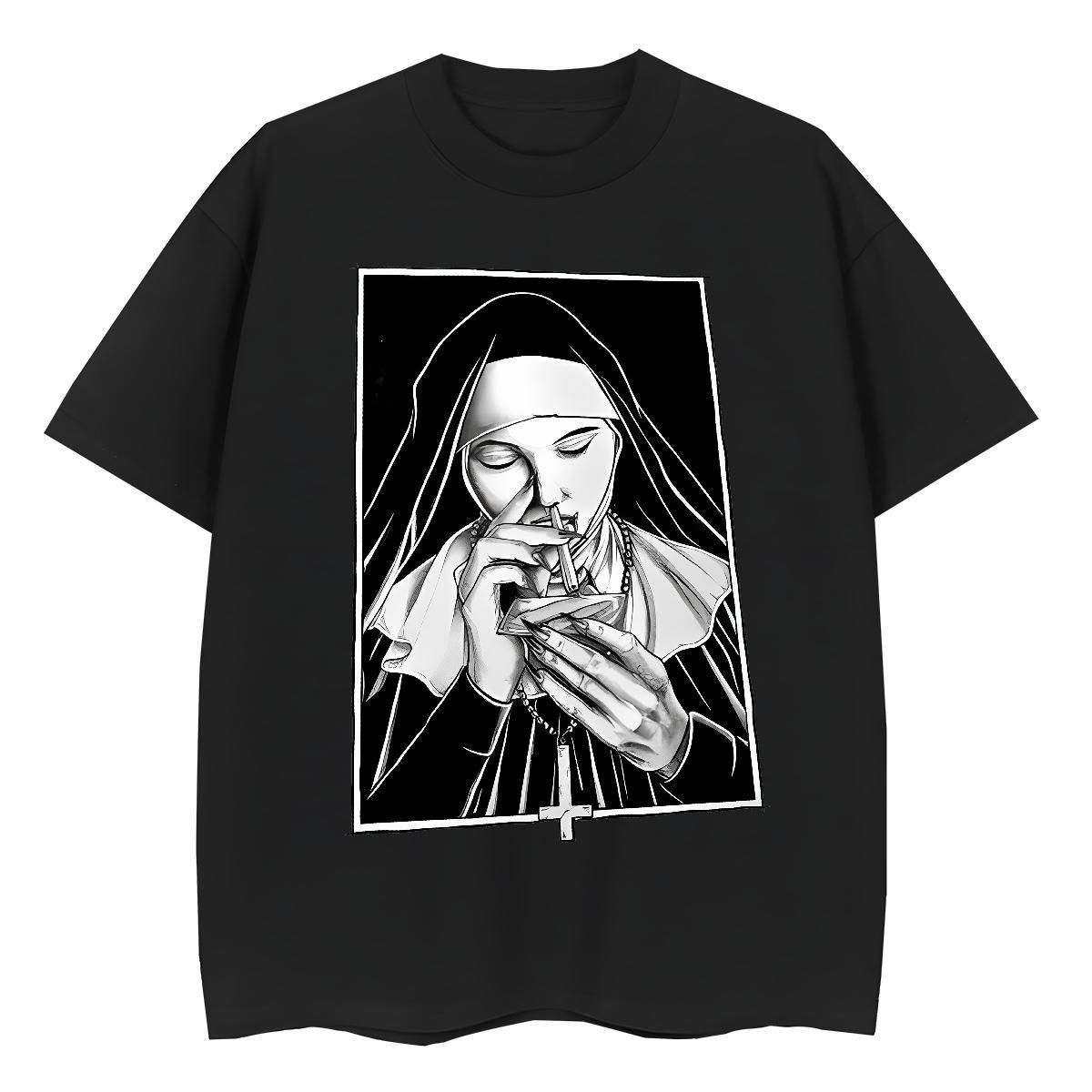 Popular Couples T Shirts 230g 100% Cotton nun Street Casual Women T Shirts Breathable Crew Neck Cartoon Print Tops Shirt