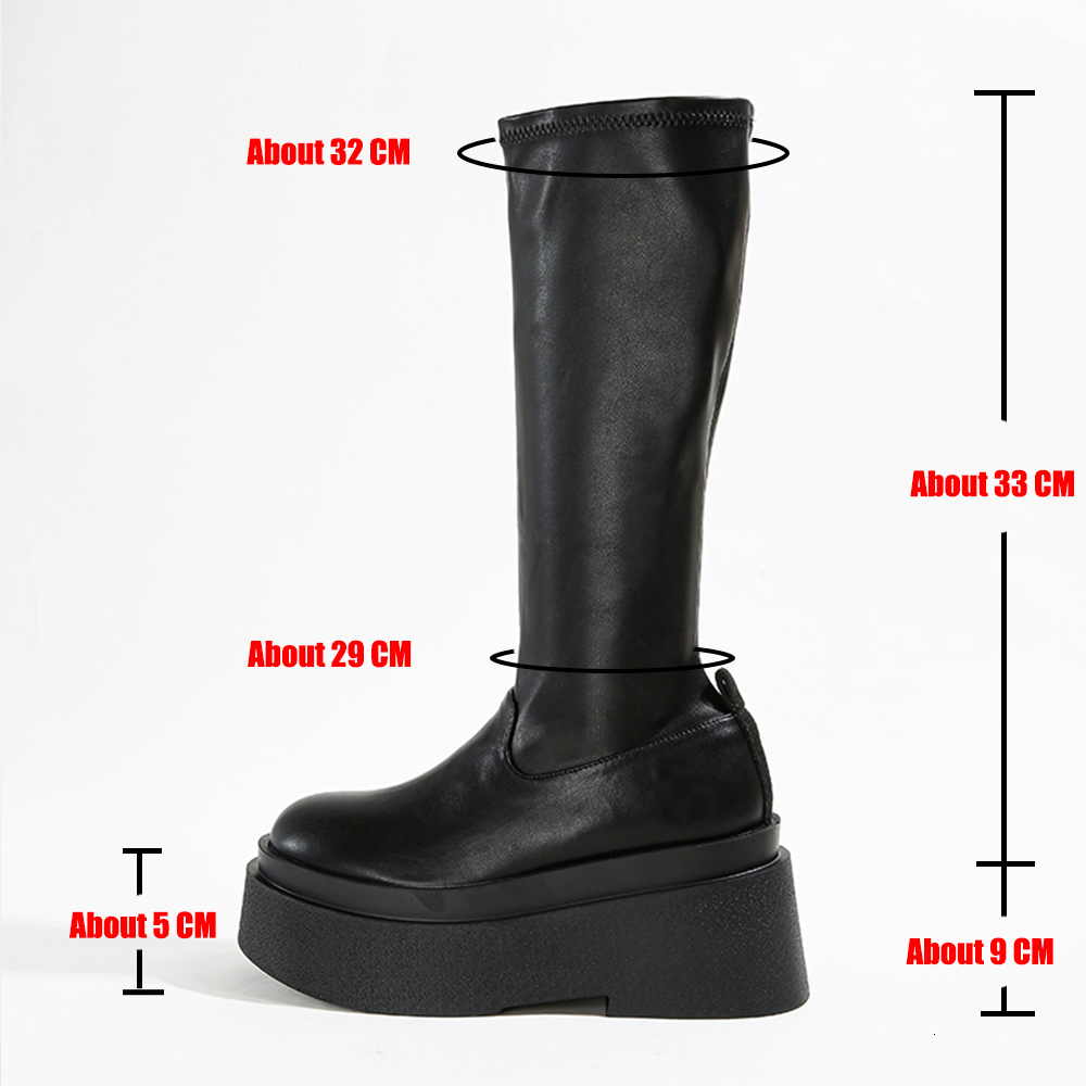 GIGIFOX Gothic Platform High Shoes For Women Halloween Combat Motorcycle Black Punk Chunky Long Design Boots