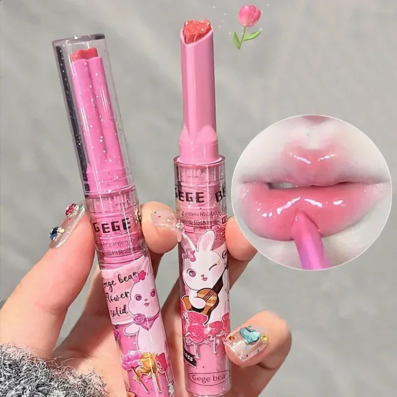 Waterproof transparent jelly heart-shaped lip gloss long-lasting non stick cup water gloss mirror lipstick pen cosmetics 240829