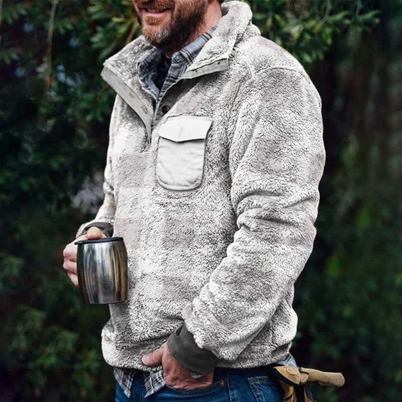 2024 Autumn/Winter men's casual flannel fleece hoodie button pocket sweater Q240830