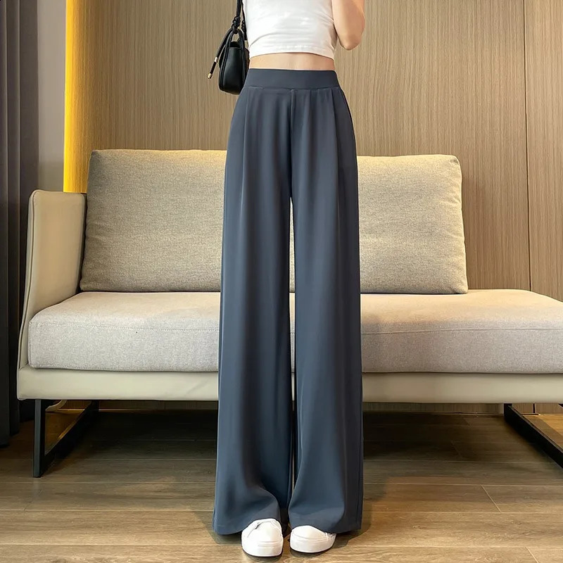 Thin Summer Wide-leg Ice Filament Permeability Spring Women Elastic Waist Stright Long Wide Leg Pants Casual Female Z260314
