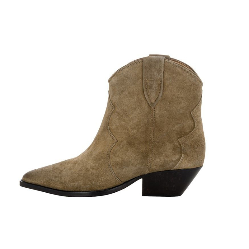 New Solid Color Suede Ankle Pointed Toe Crude Heel Women Platform Boots Sweing Slip-On Mature Retro Botas Femininas