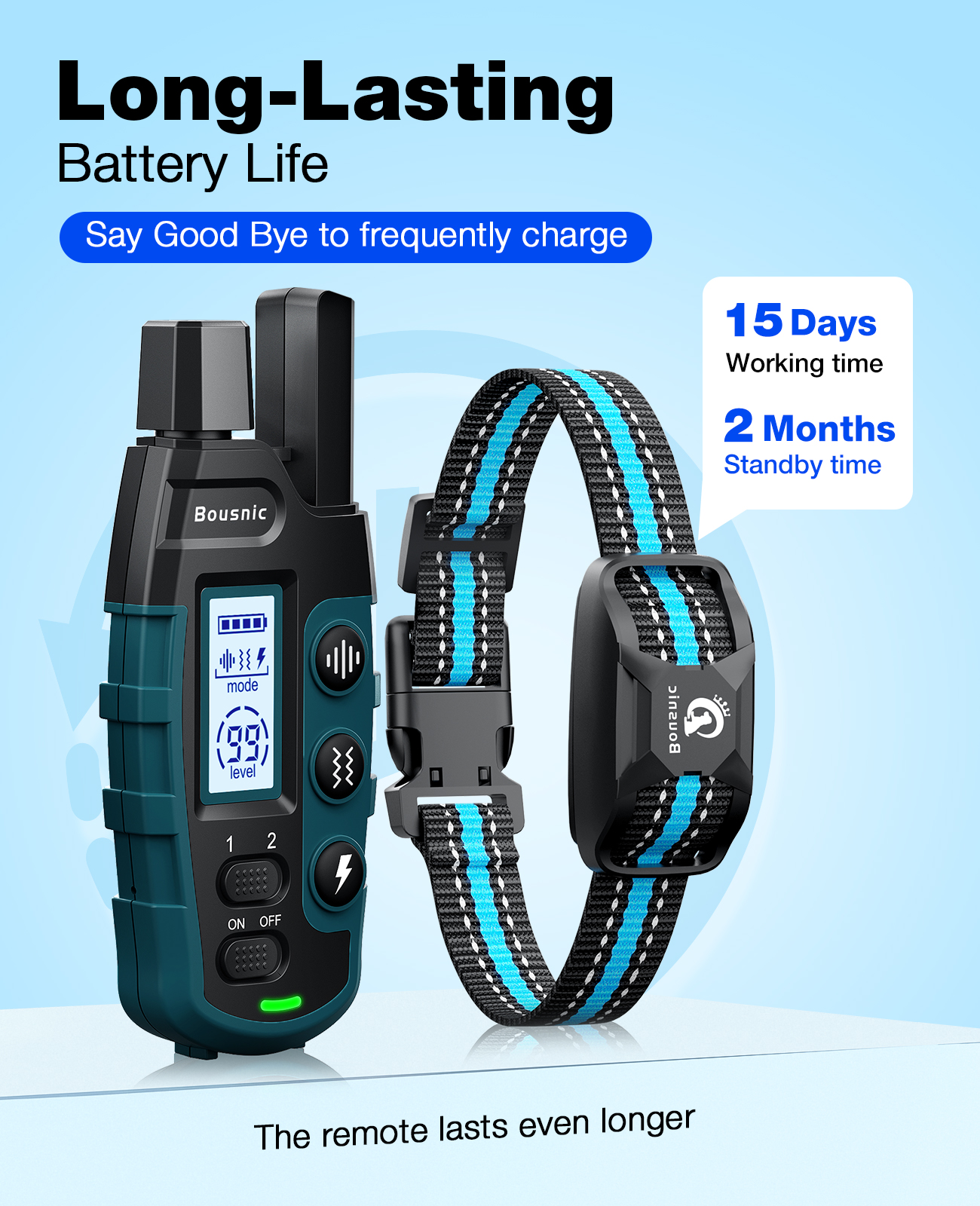 Bousnic Dog Shock Collar - 3300Ft Dog Training Collar for all Size Dogs Rechargeable Waterproof with Beep Vibration safe Shock