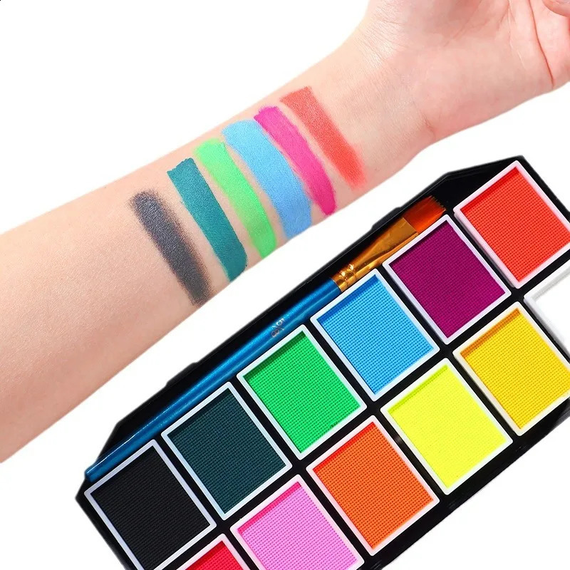 12 color water-based UV luminous body painting makeup palette Halloween fluorescent neon painting costume role-playing makeup 240829