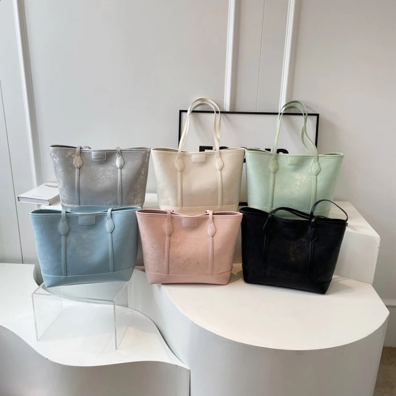 Solid Color Light PU Womens Fashion High Quality Shoulder Large Capacity Tote Bag 240830 3640 - view 7