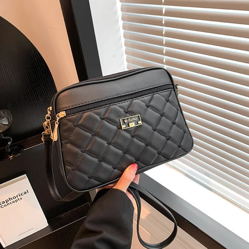 Puffer Womens One Shoulder Square Bag Cross border Foreign Trade Lingge PU Ten Font Versatile Small Messenger Bag 240830