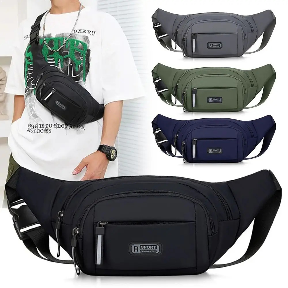 Fashion Largecapacity Men Waist Bag Casual Nylon Antitheft Chest Outdoor Travel Waterproof Sports Mobile Phone 240830