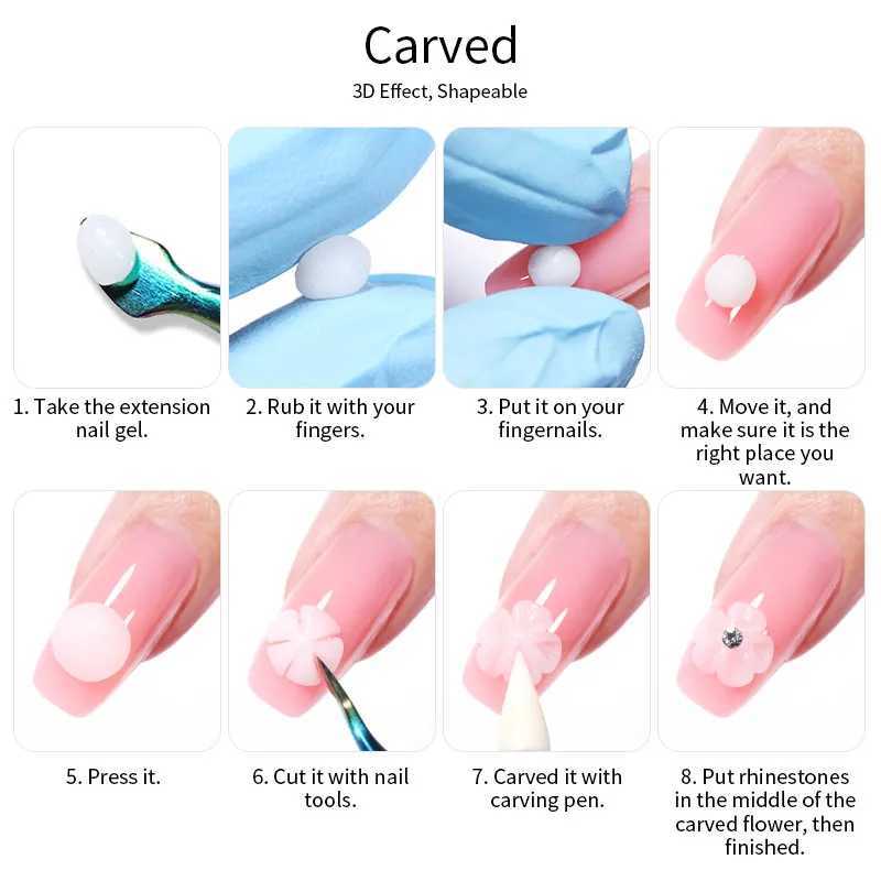 LILYCUTE 8ML rodless manual extension hard gel nail polish for DIY 3D carved pattern nail art shape solid gel varnish W240829