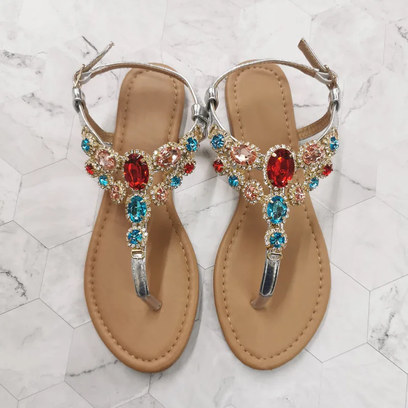 2024 Summer Fashion Women Sandals Rhinestone Decoration Simple and Comfortable Casual Buckle Woman Shoes Sandalias De Mujer