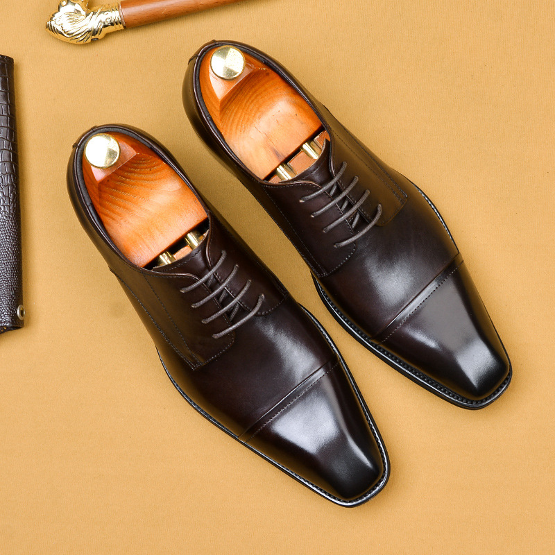 Brand Designer Men Dress Genuine Leather Lace Up Men's Shoe For Suit Black Office Party Formal Man Wedding Shoes 799