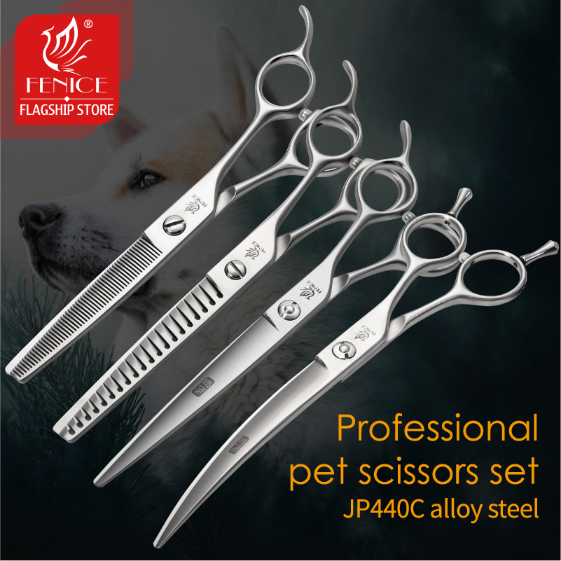 Fenice Dog Scissors Set 6/6.57/7.5inch Straight&Thinning&Curved&Chunker Pet Grooming Scissors Kits Dog Grooming Shears Set Tool