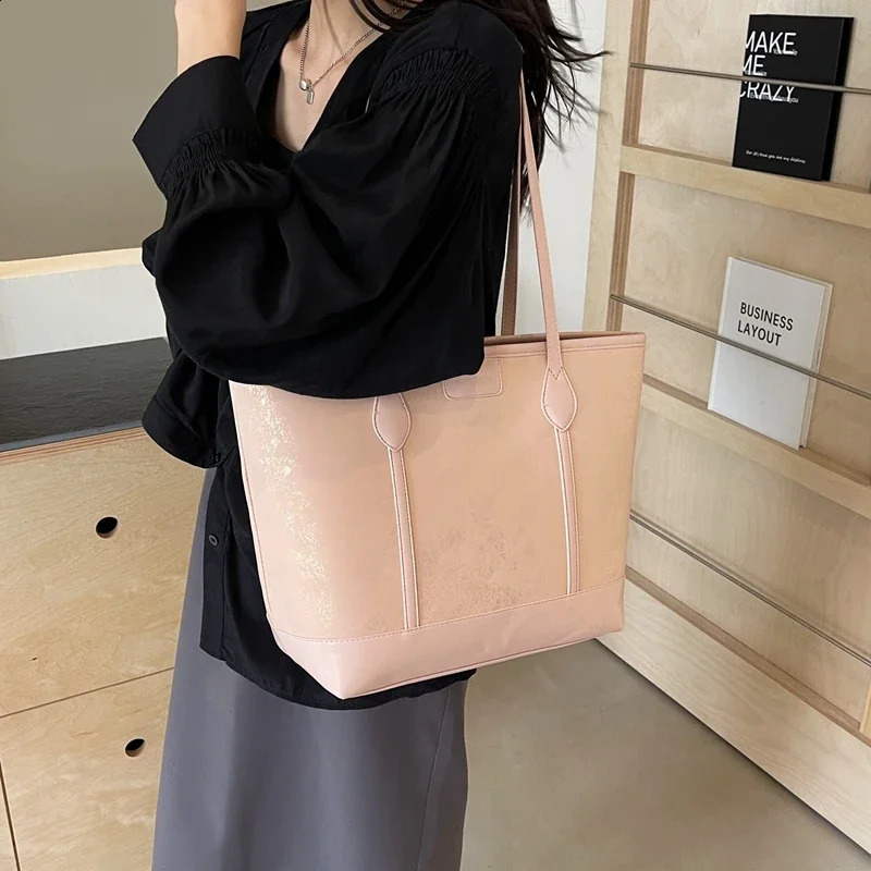Solid Color Light PU Womens Fashion High Quality Shoulder Large Capacity Tote Bag 240830 3640 - view 3