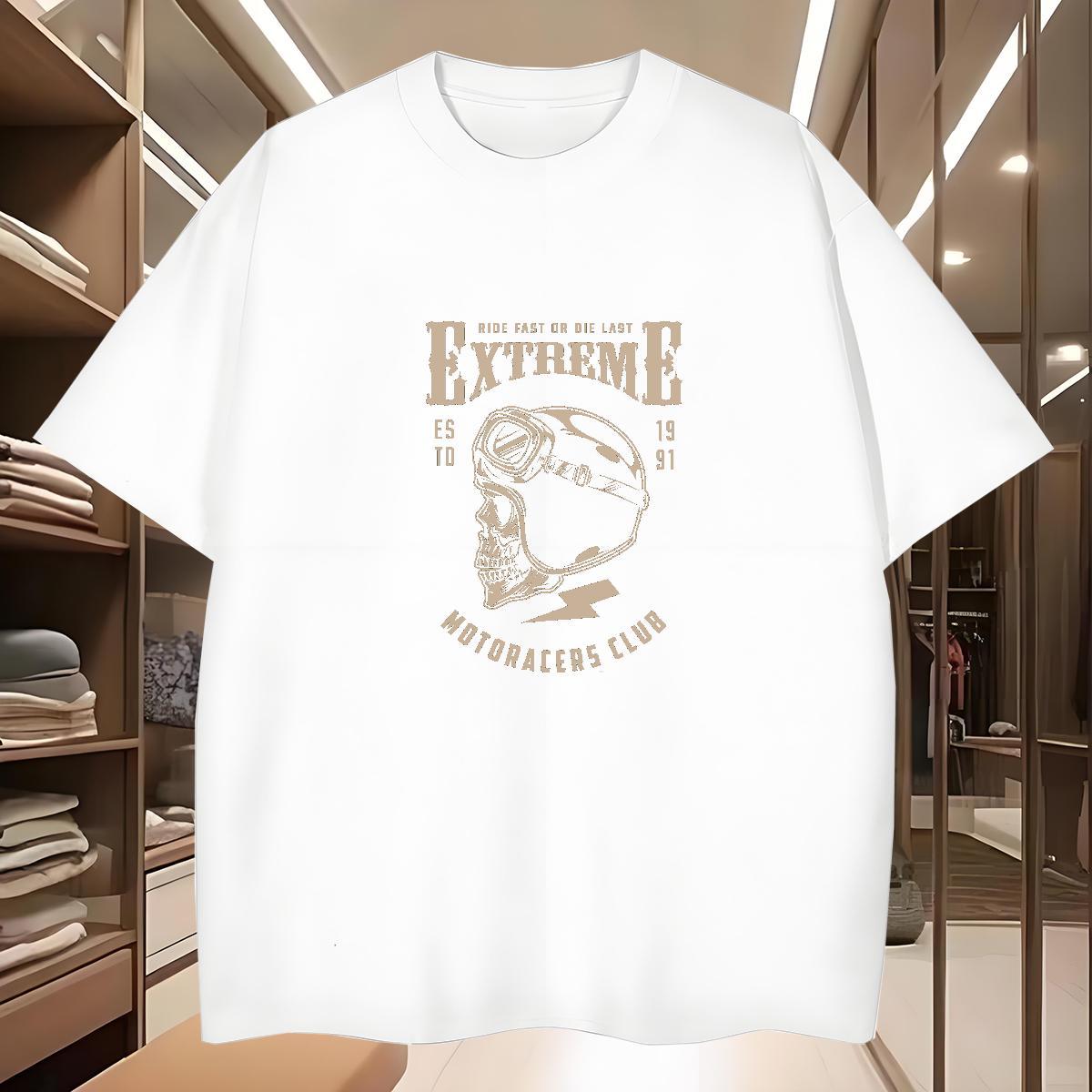 Loose T Shirts Men 230g Cotton skull Summer Casual Custom Print Oversized Breathable Short Sleeve Couples T Shirts Brand Tee Shirt