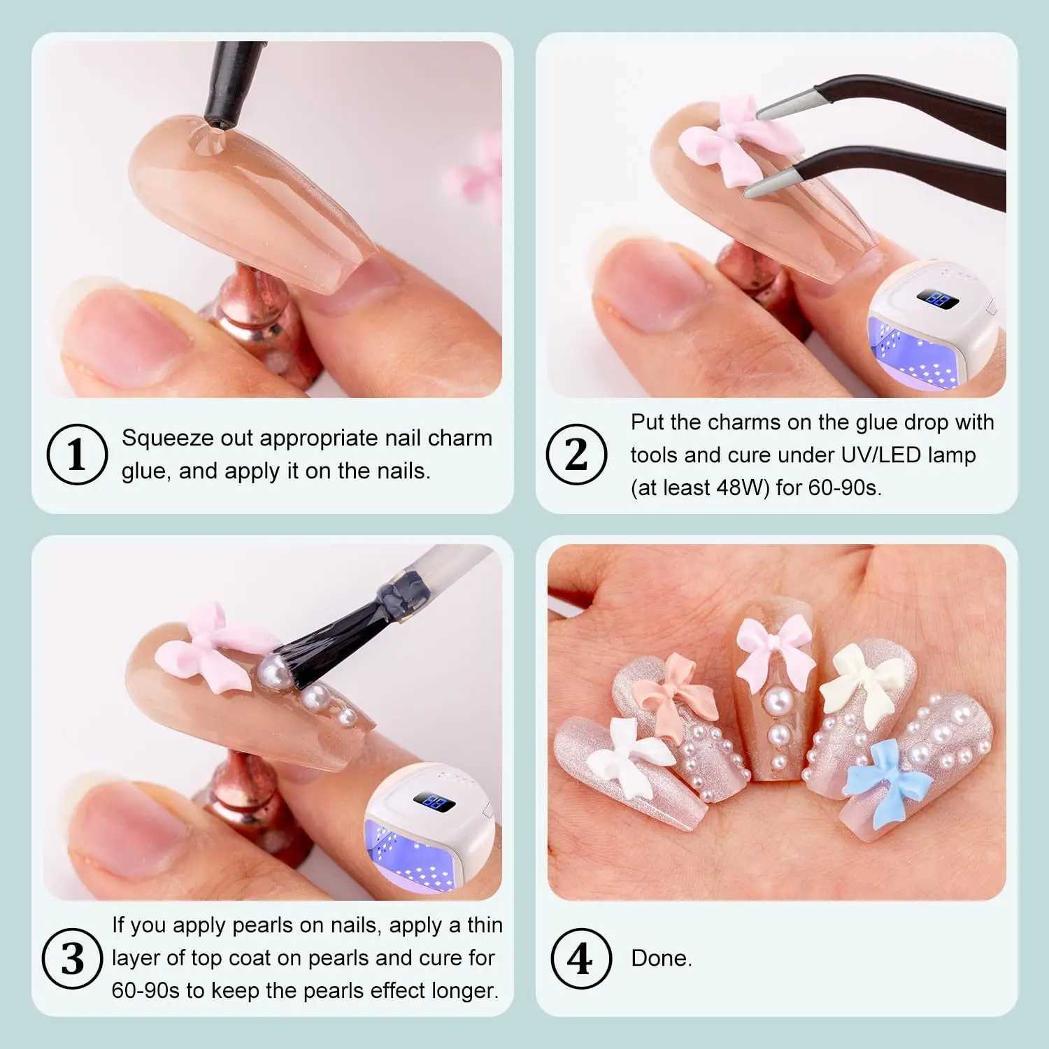 12 Grid/Box Mixed Bow Ribbon Nail Art Resin Charm Five Petal Flower Hollow Pearl Set Jewelry DIY Nail Art Accessories * #xw W240829