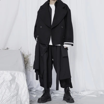 Mens wool coat mens short coat Japanese style loose double-layer wool coat trend 240829