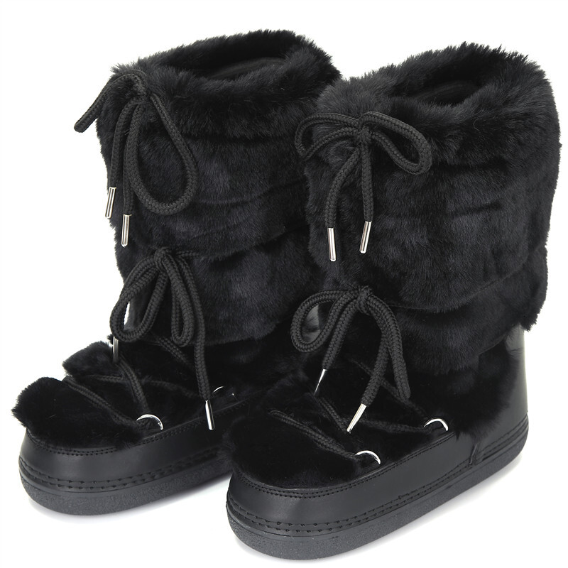 2024 Winter Snow Women Ski Fluffy Furry Fur Female Rivets Warm Waterproof Platform Black Cotton Boots