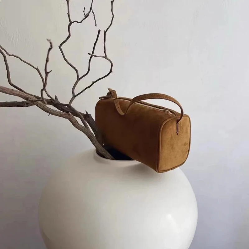 Trend Elegant Leather Pen Holder Bag Suede Leather Underarm Cowhide Small Square Soft Handbag 240830