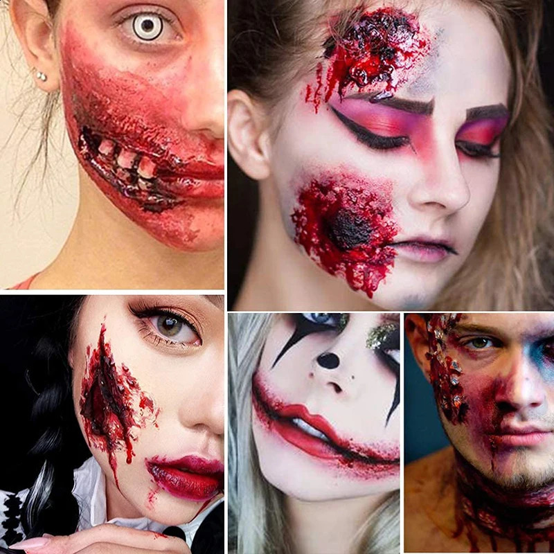 2/4/5 SFX makeup sets special effects Halloween party wound scar wax makeup paired with spatula sponge to create a blood splatter shape 240829