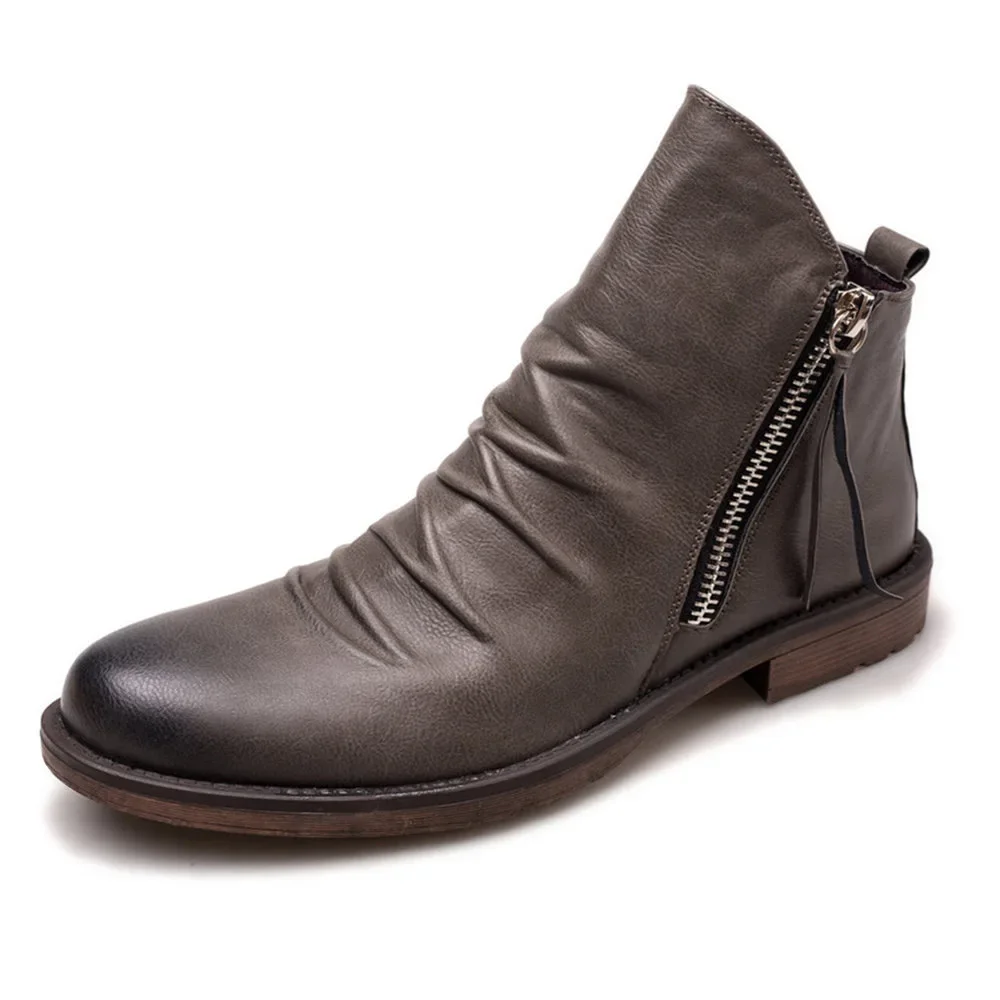 Men's PU Leather Chelsea Boots Fashion High-top Tassel Zip Shoes Spring Autumn Ankle Boots for Men Comfort Plus Size 38-48
