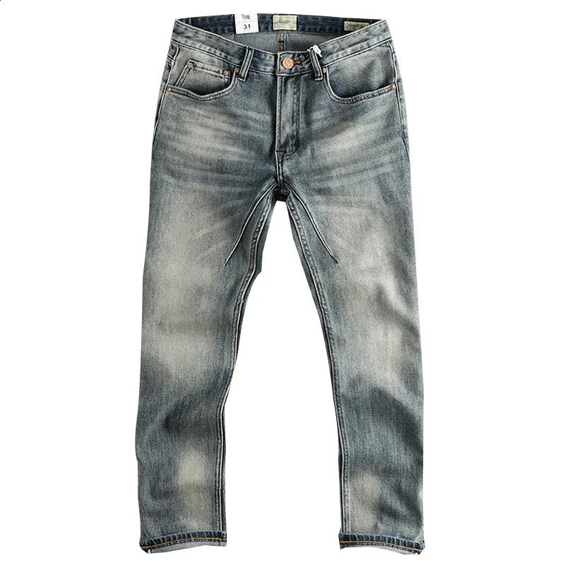 Retro to vintage washed jeans mens 3D cut small straight version young retro full matching pants 240829